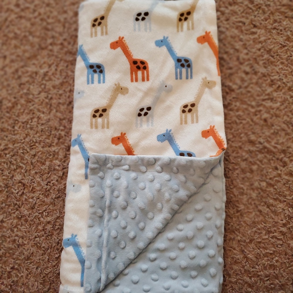 Hudson Baby HB Orange Blue Tan Giraffe Minky Dots Security Lovey Blanket NEW